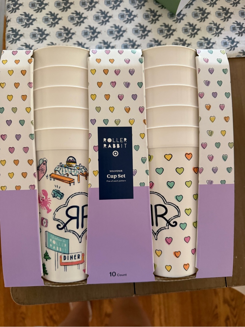 Roller Rabbit White Disposable Cups with Multicolor Heart Pattern - 10 Count